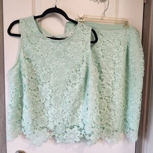 Cato Mint Green Floral Lace Skirt And Blouse Set
